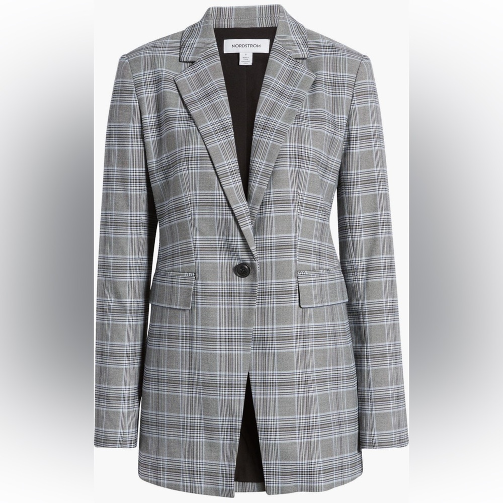 Nordstrom Glen Plaid One-Button Blazer | Medium, Color: Black-Teal Check